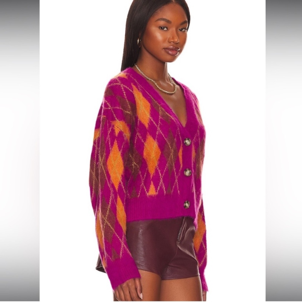 DayDreamer Cardigan Argyle Fuchsia Sunset  Orange - Picture 2 of 9
